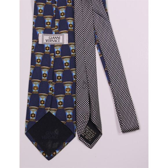 Gianni Versace Vintage 90's Medusa Head Pillars Blue Silk Necktie Tie - Picture 4 of 8